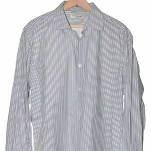 BURBERRY LONDON Size 17.5 Grey White Stripe Shit